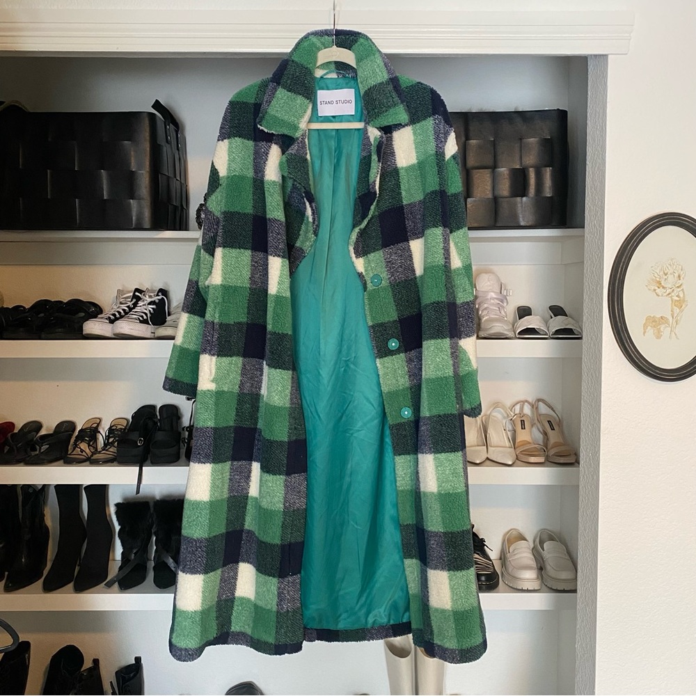 Stand Studio Maria Checkered Oversized Faux Shearling Coat